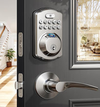 Load image into Gallery viewer, Veise Fingerprint Door Lock with 2 Lever Handles - Keyless Entry Door Lock, Electronic Keypad Deadbolt & Front Door Lock Handle Sets, Auto Lock, Easy Installation, Satin Nickel