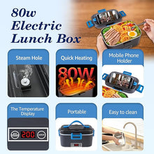 Load image into Gallery viewer, Nifogo Electric Lunch Box for Adults 80W with Temperature Display Heated Lunch Box Food Warmer Lunch Box 1.8L Stainless Steel Container&Bag 12V/24V/110V for Car/Truck/Work(Blue)