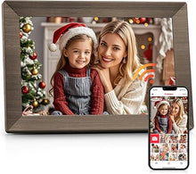 Load image into Gallery viewer, Frameo 10.1" Digital Picture Frame with 32GB Memory Wood WiFi Electronic Photo Frame 1280 x 800 IPS Touch Screen Auto-Rotate Slideshow Wall Mountable Share Photos/Video Remotely Anywhere