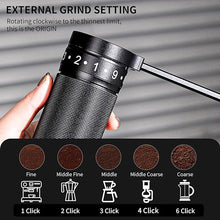 Load image into Gallery viewer, Bincoo Foldable Manual Coffee Grinder with External Adjustable Setting,Coffee Bean Grinder with Portable Storage Bag,Stainless Steel Burr Grinder Suitable for Home, Office and Travel for Use (Black)
