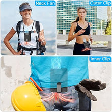 Load image into Gallery viewer, Rechargeable Waist Fan, Portable Fans with 25H Battery Life, 4 Speeds Adjustable Belt Fan Under Shirt, 6600 RPM Turbo Personal Dual Clip Fan, Hands-Free Hanging Neck Fan for Hiking, Outdoor, Jobsite