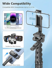 Load image into Gallery viewer, 72" Phone Tripod & Selfie Stick, Extendable Cell Phone Tripod Stand with Detachable Remote & Phone Holder, Aluminum Tripod for Cell Phone & Camera, Selfie Stick Tripod Compatible with iPhone Android