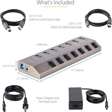 Load image into Gallery viewer, StarTech.com 7-Port Self-Powered USB-C Hub with Individual On/Off Switches, USB 3.0 5Gbps Expansion Hub w/Power Supply, Desktop/Laptop USB-C to USB-A Hub, USB Type C Hub w/BC 1.2 (5G7AIBS-USB-HUB-NA)