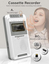 Load image into Gallery viewer, Cassette Player Recorder Converter,Record to Cassettes/USB/SD Card via Mic, Portable Cassette to MP3 Music via U Disk/SD Card or PC, Cassette Tape Player with Headphone Jack,Retractable Handle (White)