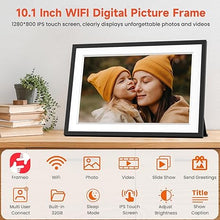 Load image into Gallery viewer, Frameo 10.1" WiFi Digital Picture Frame with 32GB Memory, 1280 x 800 IPS HD Touch Screen Electronic Photo Frame, Auto-Rotate, Slideshow, Wall Mountable, Share Photos/Video Remotely Anywhere