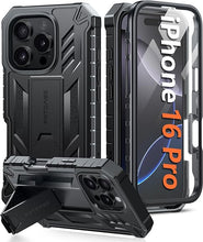Load image into Gallery viewer, FNTCASE for iPhone 16 Pro Case: Military Grade Drop Proof Protection Mobile Cover with Kickstand | Matte Textured Rugged Shockproof TPU | Protective Sturdy Phone Case - 6.3 inch Black