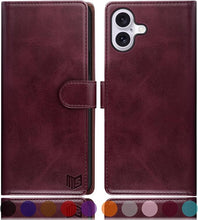 Load image into Gallery viewer, SUANPOT Compatible with iPhone 16 Plus 6.7" Wallet case with RFID Blocking Credit Card Holder,Flip Book PU Leather Protective Cover Women Men for Apple 16 Plus Phone case Wine Red
