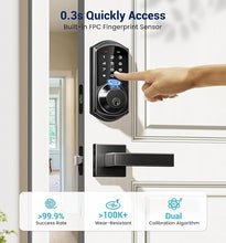 Load image into Gallery viewer, Veise Fingerprint Smart Locks for Front Door with 2 Lever Handle Set, App Control, Keyless Entry, Electronic Digital Keypad Deadbolt, Auto Lock, Waterproof, Easy to Install, Matte Black