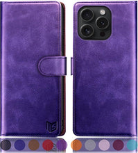 Load image into Gallery viewer, SUANPOT Compatible with iPhone 16 Pro Max 6.9" Wallet case with RFID Blocking Credit Card Holder,Flip Book PU Leather Protective Cover Women Men for Apple 16 Pro Max Phone case Purple
