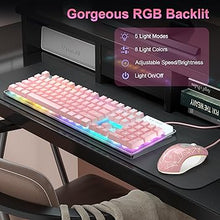 Load image into Gallery viewer, Gaming Keyboard and Mouse Combo, K1 RGB LED Backlit Keyboard with 104 Keys Computer PC Gaming Keyboard for PC/Laptop (Pink)