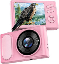 Load image into Gallery viewer, 4K Digital Camera, 64MP Compact Camera with Autofocus, Digital Point and Shoot Camera with Anti-Shake, 16X Zoom Small Travel Digital Camera, 32GB Card, 2 Batteries for Beginners and Teens(Pink)