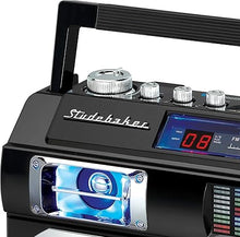 Load image into Gallery viewer, Studebaker SB2145S 80's Retro Street Bluetooth Boombox with FM Radio, CD Player, LED EQ, 10 Watts RMS Power and AC/DC in Silver