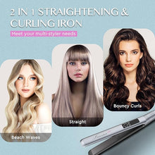 Load image into Gallery viewer, LANVIER Hair Straightener Flat Iron, 2 in 1 Hair Straightener and Curler, Nano Silver Tourmaline Titanium Ceramic Flat Iron, 15s Fast Heating, Rotating Temp Dial, Smart LED, Dual Voltage Hair Styler