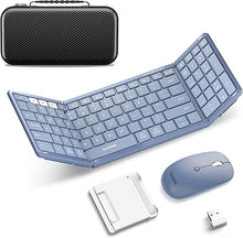 Load image into Gallery viewer, Foldable Keyboard and Mouse, Samsers Folding Bluetooth Keyboard Mouse Combo, 2.4G + BT5.0 x 2, Full-Size Portable Travel Keyboard & Rechargeable Wireless Mouse for Windows Android iOS Mac OS, Blue