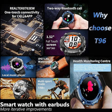 Load image into Gallery viewer, Smart Watch with Earbuds for Men Women,1.52" HD Touch Screen,9D Sound Effects,110+ Fitness & Sleep Monitor, Bluetooth Call, Message notifcation, Android Phones and iOS Compatible