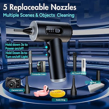 Load image into Gallery viewer, Electric Compressed Air Duster, 3-Gear Dust Blower for Computers Cordless PC Dusters Keyboard Electronics Cleaning Kit - 50000RPM 6000mAh Rechargeable with LED Light Display