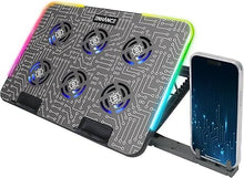 Load image into Gallery viewer, ENHANCE Gaming Voltaic 2 Laptop Cooling Stand - Laptop Cooling Pad with 6 Blue LED Fans, 7 Height Settings, RGB Lighting - Metal Top Laptop Cooler Pad with Phone Stand, 2 USB Ports for 17 inch Laptops