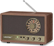 Load image into Gallery viewer, LEOTEC AM FM Radio,Retro Wood Table Radio,Portable Bluetooth Speaker Plug in Wall,Best Reception with AUX,Headphone Jack,Great for Home,Outdoor,Brown