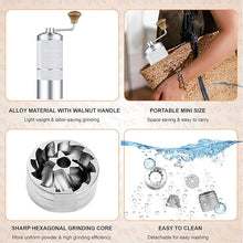 Load image into Gallery viewer, M6 Manual Coffee Grinder,Coffee Burr Grinder with 24 Grinding Settings,Espresso Grinder With Sharp Hexagonal Mill Core & Walnut Handle,Portable Mini Coffee Grinder for Office Travel Camping