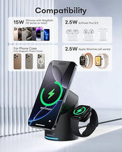 Load image into Gallery viewer, ZEEHOO 3 in 1 Charging Station for Apple Devices, Mag-Safe Charger Stand, Qi2 15W Auto-Rotating Wireless Charging Station for iPhone 16/15/14/13/12 Series& AirPods& iWatch(30W Charger Included)