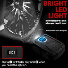 Load image into Gallery viewer, FORTEM Tire Inflator Portable Air Compressor 150 PSI, 12V Electric Bike Pump for Car Tires and Bicycles with LED Light, Digital Tire Pressure Gauge w/Auto Pump/Shut Off, Carrying Case (Black)