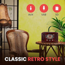 Load image into Gallery viewer, Pyle Retro Wireless Bluetooth Radio Speaker - Classic Vintage Style Audio Sound Receiver System w/Built-in Stereo Speakers, USB, SD Card Slot, AUX, RCA, MP3, AM/FM Tuner - Pyle PUNP34BT