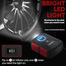 Load image into Gallery viewer, FORTEM Tire Inflator 150 PSI, Bike Pump, 110V AC 12V DC Air Pump for Car Tires, Digital Tire Pressure Gauge w/Auto Pump/Shut Off, Carrying Case (Red)