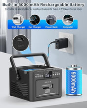 Load image into Gallery viewer, Boombox Cassette CD Player Bluetooth5.1 with 5000mAh Battery,5W Dual Stereo Speakers,Rechargeable CD Player with FM Radio,Remote Control,Tape Recording,3.5mm Earphone Jack,AUX/Micro SD/USB for Home