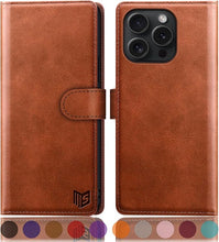 Load image into Gallery viewer, SUANPOT Compatible with iPhone 16 Pro Max 6.9" Wallet case with RFID Blocking Credit Card Holder,Flip Book PU Leather Protective Cover Women Men for Apple 16 Pro Max Phone case Light Brown