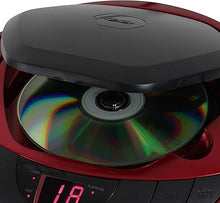 Load image into Gallery viewer, Jensen CD-475R Portable Sport Stereo Boombox CD Player with AM/FM Radio and Aux Line-in & Headphone Jack (Red)