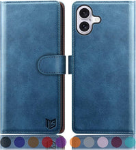 Load image into Gallery viewer, SUANPOT Compatible with iPhone 16 Plus 6.7" Wallet case with RFID Blocking Credit Card Holder,Flip Book PU Leather Protective Cover Women Men for Apple 16 Plus Phone case Sky Blue