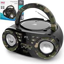 Load image into Gallery viewer, Pyle Portable CD Player Bluetooth Boombox Speaker - AM/FM Stereo Radio & Audio Sound, Supports CD-R-RW/MP3/WMA, USB, AUX, Headphone, LED Display, AC/Battery Powered, Camouflage - Pyle PHCD55.5