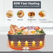 Load image into Gallery viewer, Electric Heated Lunch Boxes Adults: 80W Electric Lunch Box Food Heated 12/24/110V 1.5L Heatable Lunch Box for Car/Truck/Office Leak-Proof Stainless Steel Container, Fork & Spoon, Bag (Dark Grey)