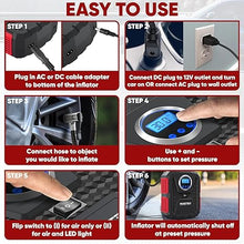 Load image into Gallery viewer, FORTEM Tire Inflator 150 PSI, Bike Pump, 110V AC 12V DC Air Pump for Car Tires, Digital Tire Pressure Gauge w/Auto Pump/Shut Off, Carrying Case (Red)