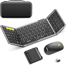 Load image into Gallery viewer, Foldable Keyboard and Mouse, Samsers Folding Bluetooth Keyboard Mouse Combo, 2.4G + BT5.0 x 2, Full-Size Portable Travel Keyboard & USB-C Rechargeable Wireless Mouse for Windows Android iOS Mac OS