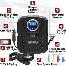 Load image into Gallery viewer, FORTEM Tire Inflator 150 PSI, Bike Pump, 110V AC 12V DC Air Pump for Car Tires, Digital Tire Pressure Gauge w/Auto Pump/Shut Off, Carrying Case (Black)
