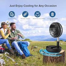 Load image into Gallery viewer, Belife X8 Portable Fan, Cordless 7200mAh Battery Operated Oscillating Fan, USB Rechargeable Desk Floor Fan with Remote, Foldable Telescopic Fan for Home Bedroom Sleeping Office Camping Travel (Black)