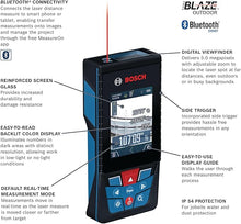 Load image into Gallery viewer, BOSCH GLM400CL 400 Ft Blaze Outdoor Connected Laser Measure, Includes 1.0 Ah 3.7V Lithium-Ion Battery & Charger, Micro USB Cable, Hand Strap, & Pouch