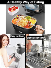 Load image into Gallery viewer, Buddew Electric Lunch Box 80W Food Heater for Adults, 12/24/110V Portable Lunch Warmer Upgraded Heated Lunch Box for Car/Truck/Office with SS Fork&Spoon and Insulated Carry Bag (Black)