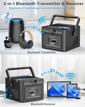 Load image into Gallery viewer, Greadio Rechargeable CD Player Boombox with Cassette Player, Bluetooth Receive/Transmit/FM Radio/USB/TF/AUX Combo, Boom Box with 5000mAh Battery, Remote Control, CD Boombox Players for Home Outdoor
