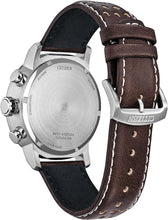 Load image into Gallery viewer, Citizen Men's Eco-Drive Weekender Brycen Chronograph Watch in Stainless Steel, Brown Preforated Leather Strap, Green Bezel, Time/Date, 3 Hand, Green Dial (Model:CA0851-05X)