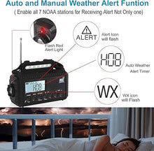 Load image into Gallery viewer, Auto NOAA Digital 5000 Weather Radio with Backlit LCD Screen, 5 Way Powered Solar Hand Crank Portable AM/FM/Shortwave Emergency Radio/Phone Charger,Read Lamp/Camping Flashlight,Earbud Jack,Clock,SOS