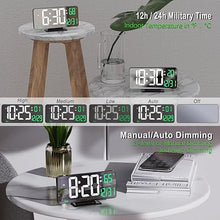 Load image into Gallery viewer, KOSUMOSU Desk Clock 6.7in Black Digital Alarm Clock with Dual Alarm, Dimming, Date, Day of Week, Temp, 12h 24h, Digital LED Clock for Table Decor, Digital Calendar Mirror Clocks Essentials