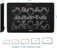 Load image into Gallery viewer, Portable Metal Mesh Laptop Cooler Cooling Pad, 6 Quiet Fans w/Green LED Light, 5 Adjustable Heights, Up to 17" in Notebook, 2 USB Interface w/Speed Control Switch, Non-Slip - Black (11147)
