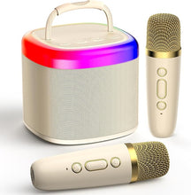 Load image into Gallery viewer, JYX Mini Karaoke Machine for Kids, Portable Bluetooth Karaoke Speaker Unpowered Cabinets with 2 Wireless Microphones and Party Lights for Adults, Birthday Gifts for Girls Boys Family Home Party(Beige)