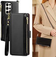 Load image into Gallery viewer, Antsturdy Compatible with Samsung Galaxy S25 Ultra Wallet Case for Women?RFID Blocking? Crossbody Phone Case PU Leather Zipper with Wrist Strap Flip Cover Credit Card Holder for S25 Ultra,(Black)