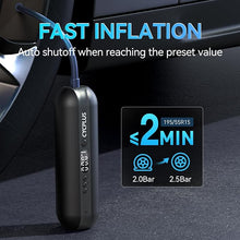 Load image into Gallery viewer, CYCPLUS Electric Air Compressor Portable Bicycle Pump Car Tire Inflator, Max 150 PSI, Auto Shut-Off Air Pump with Presta and Schrader Valves for All Bicycles Motorcycles and Cars