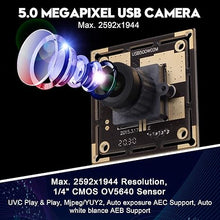Load image into Gallery viewer, SVPRO 5MP USB Camera Module Wide Angle MJPEG USB Webcam Camera HD 2592X1944 CMOS OV5640 Free Driver Mac Linux Android Windows USB Machine Vision Camera Board Support UVC Web Cams