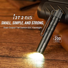 Load image into Gallery viewer, OLIGHT I3T 2 EOS Pocket EDC Flashlight, 200 Lumens Compact Bright Handheld Flashlights, Dual-Output Tail Switch Light with AAA Battery and Two-Way Pocket Clip for Camping and Hiking (Black)