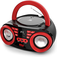 Load image into Gallery viewer, Pyle Portable CD Player Bluetooth Boombox Speaker - AM/FM Stereo Radio & Audio Sound, Supports CD-R-RW/MP3/WMA, USB, AUX, Headphone, LED Display, AC/Battery Powered, Red Black - PHCD22.5